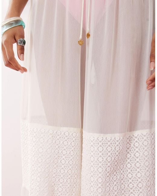 Reclaimed (vintage) Pink Pull On Balloon Beach Trouser With Lace Inserts And Adjustable Ties