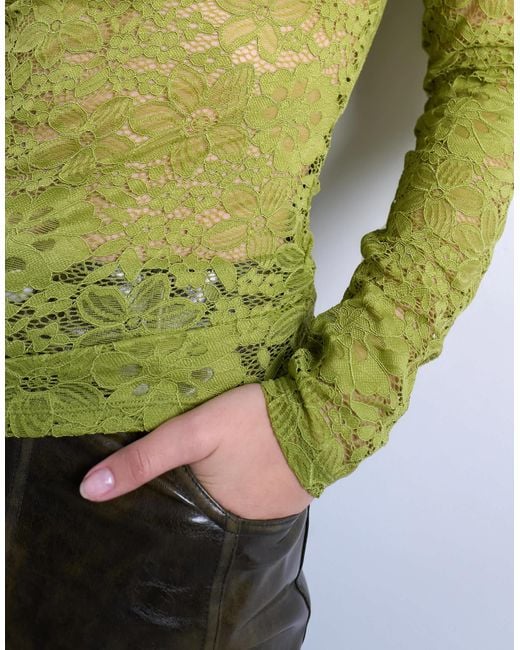 TOPSHOP Green – langärmliges oberteil aus spitze