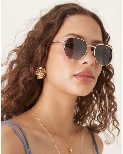 ASOS Black Metal Hexagon Sunglasses With Polarised Lens