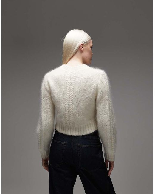 & Other Stories White Mohair And Wool Blend Crew Neck Cable Sweater