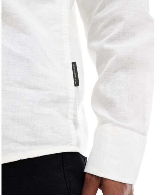 French Connection – langärmliges, elegantes hemd im leinenlook in White für Herren