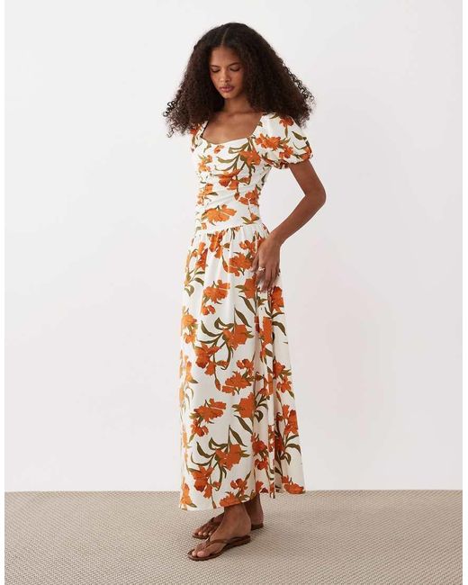 ASOS Multicolor Ruched Front Midi Tea Dress