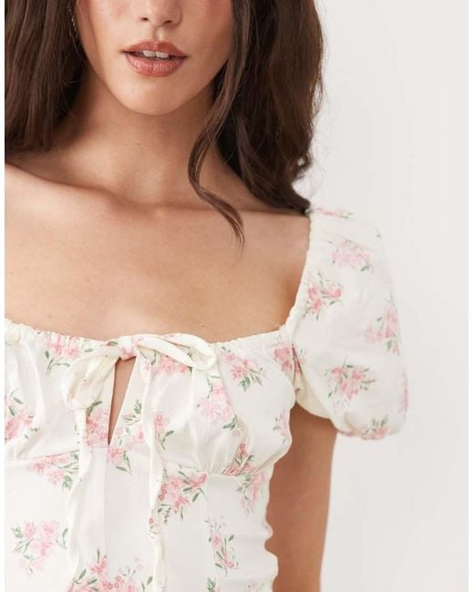 New Look Natural Floral Bouquet Milkmaid Midi Dress
