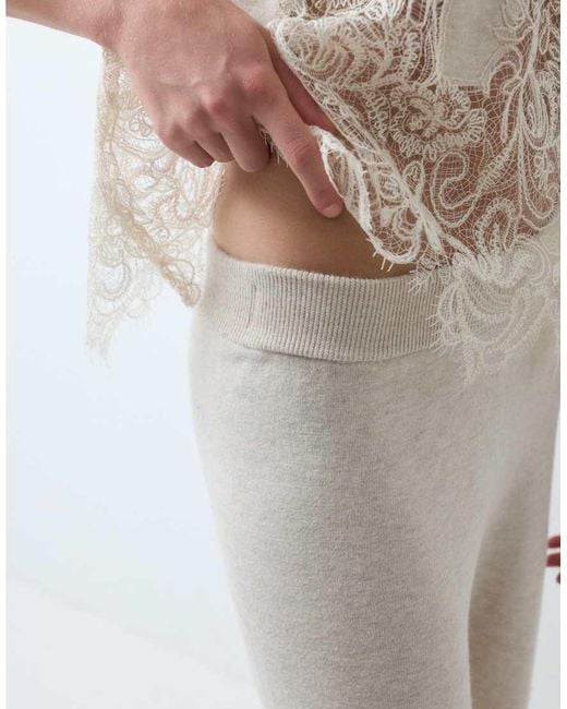 ASOS White Compact Knit Lace Trim Trouser Co-Ord