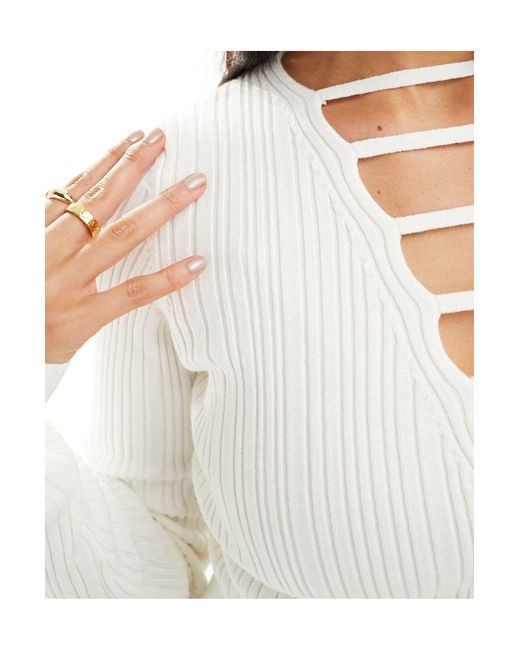 Bershka White Strap Detail Ribbed Knitted Top