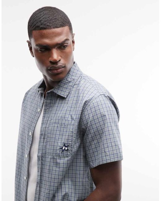 Huf Gray Star Logo Micro Check Shirt for men