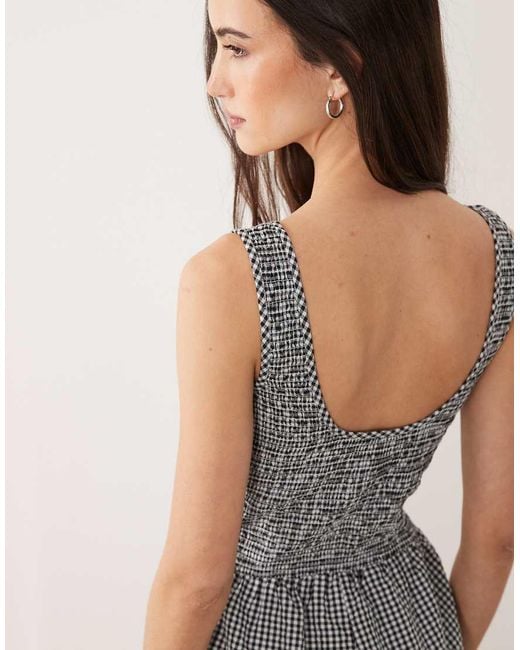 Brave Soul Gray Scoop Neck And Back Gingham Jumpsuit