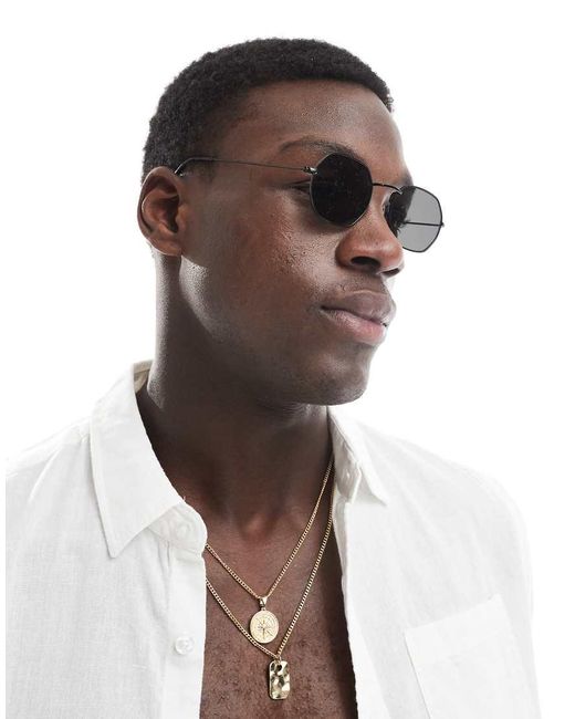 Gafas De Sol Negras Con Montura De Metal En Ángulo Y Lentes Ahumados De ASOS de hombre de color Black