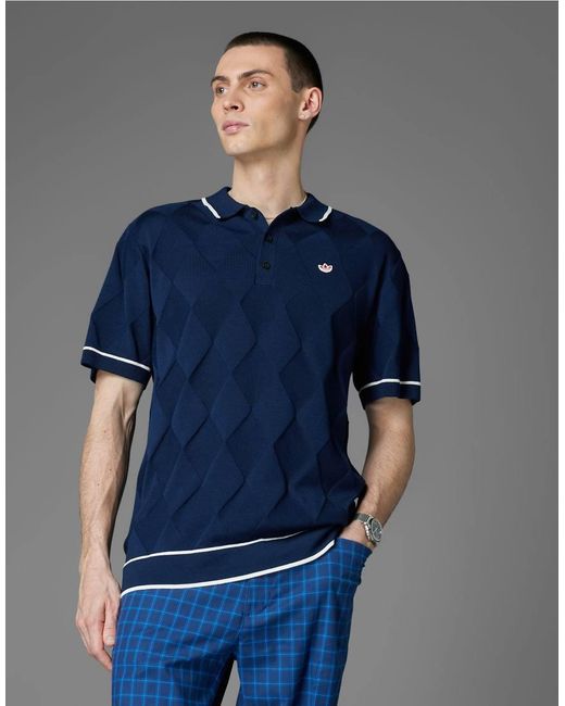 Adidas Originals Blue Adidas Originals Argyle Knit Golf Polo Shirt for men
