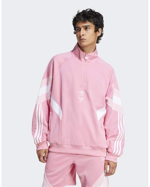 Sudadera Rosa Claro Con Cuello Redondo, Media Cremallera Y Diseño Del Inter Miami Cf De Adidas Originals de hombre de color Pink