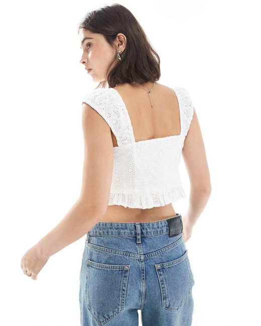 Wednesday's Girl White Broderie Cap Sleeve Cropped Blouse