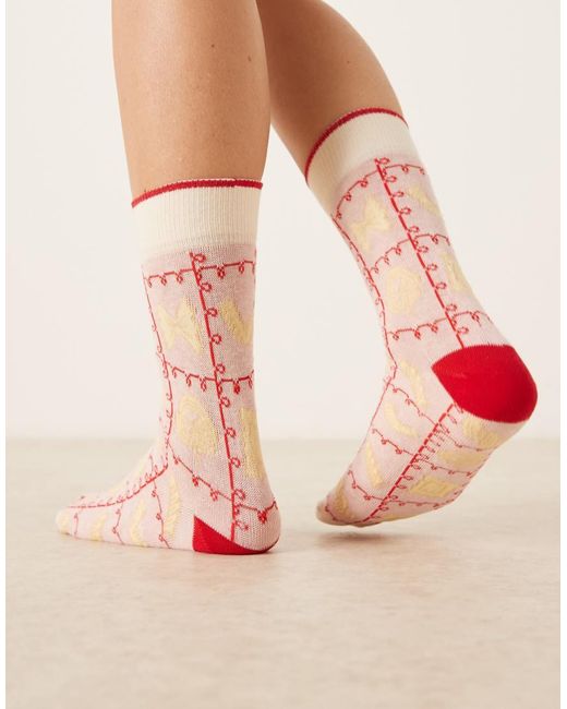 Accessorize Pink All Over Printed Pasta Socks