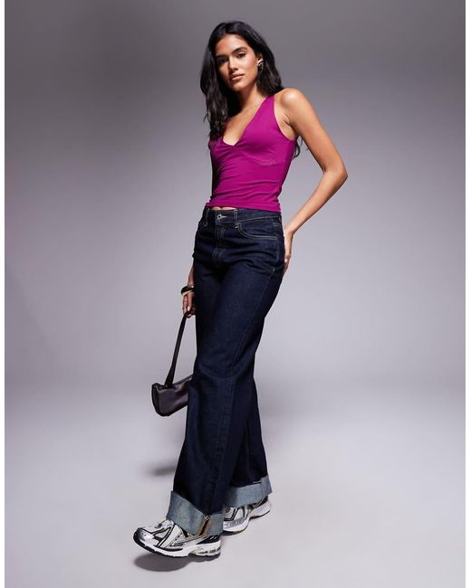 Top Color Baya Ceñido Muy Escotado De Poliamida De -Rojo ASOS de color Purple