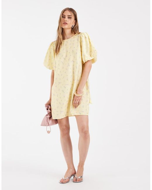 Pieces Natural Volume Sleeve Bow Back Mini Shift Dress