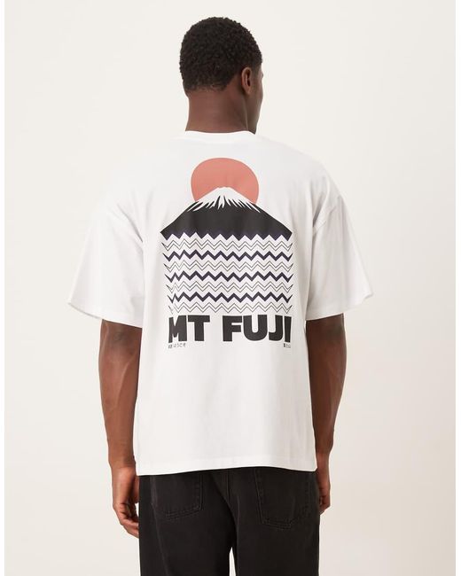 SELECTED Oversized T-Shirt Met Mount Fuji-Rugprint in het White voor heren