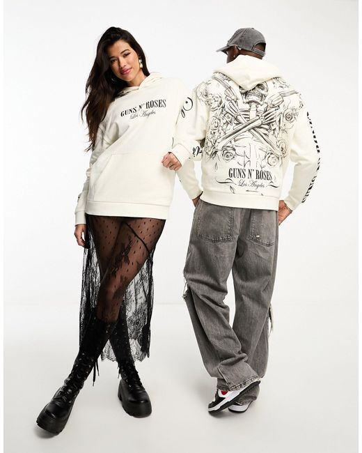 ASOS White Unisex Oversized License Hoodie With Large Guns N' Roses Graphics