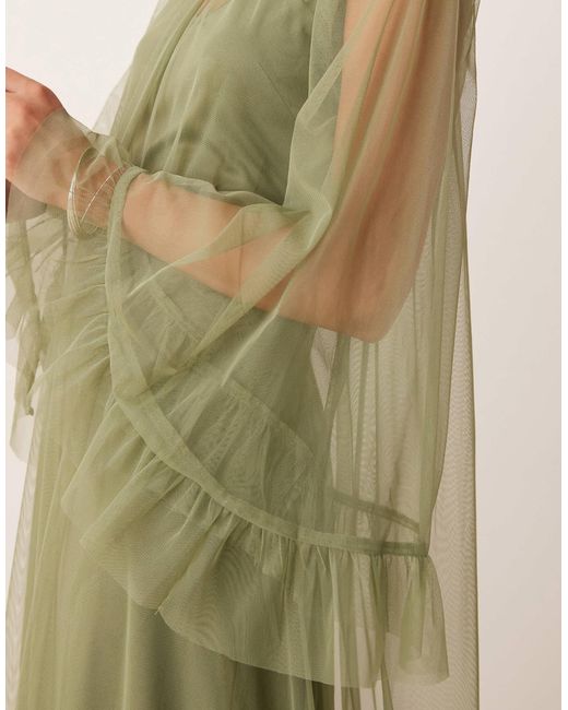 LACE & BEADS Boho Full Sleeve Maxi Dress in Green | Lyst