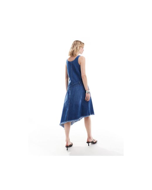 Urban Revivo Blue Asymmetric Denim Shift Dress