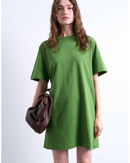 TOPSHOP Green Oversized Premium Short Sleeve T-shirt Dress
