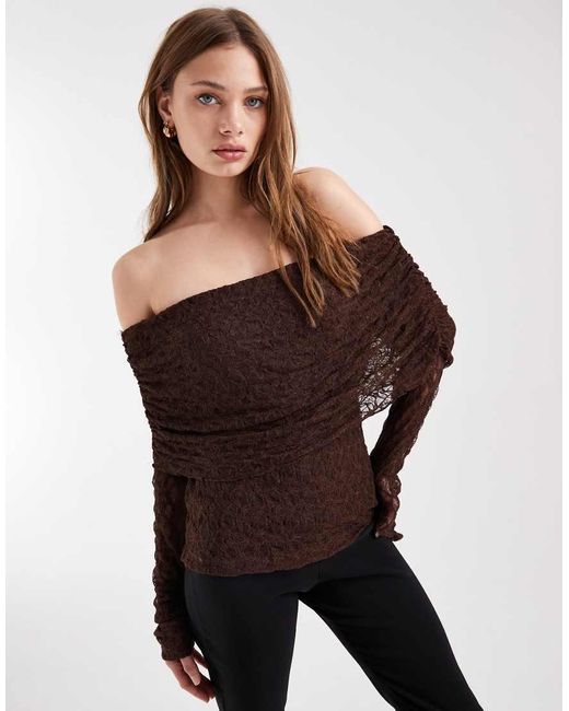 ASOS Brown Lace Fold Over Off Shoulder Top