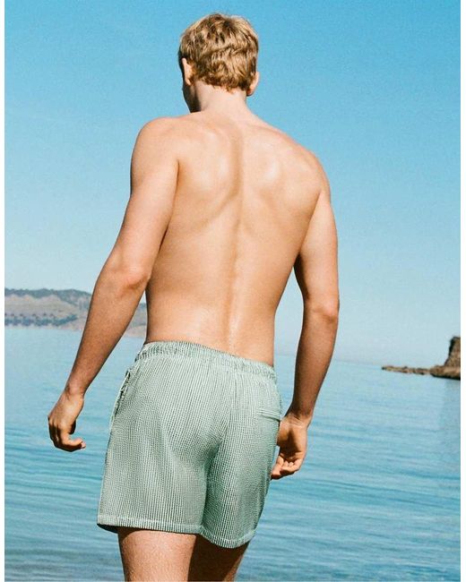Pull&Bear Blue Seersucker Swim Shorts for men