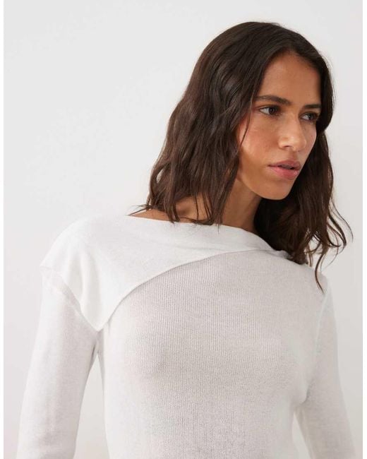 ASOS Natural Fine Knit Off The Shoulder Ruched Top