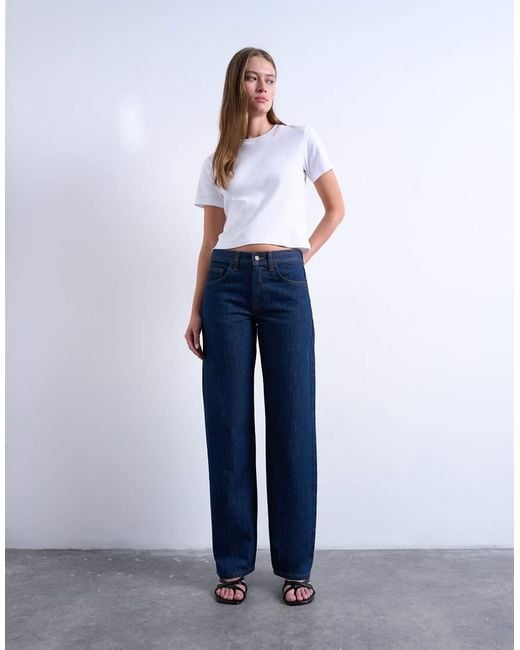 TOPSHOP Blue Ember Low Rise Straight Leg Jean
