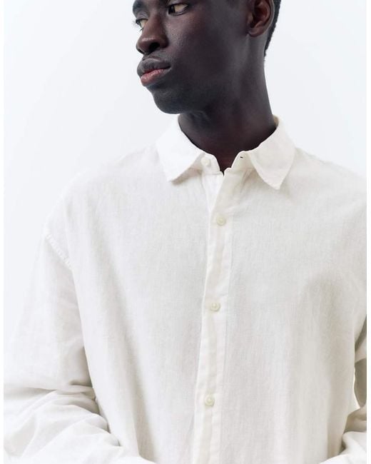 Pull&Bear White Linen Blend Shirt for men