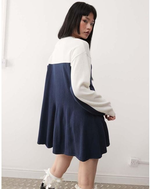 Monki Blue Knitted Sporty Dress