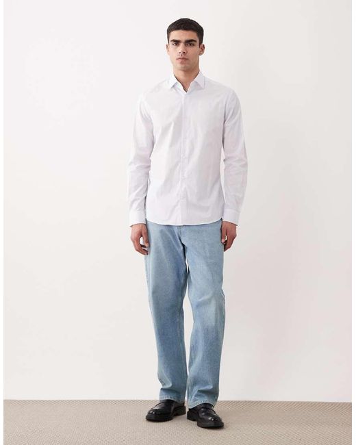 Mango White 100% Cotton Long Sleeve Shirt for men