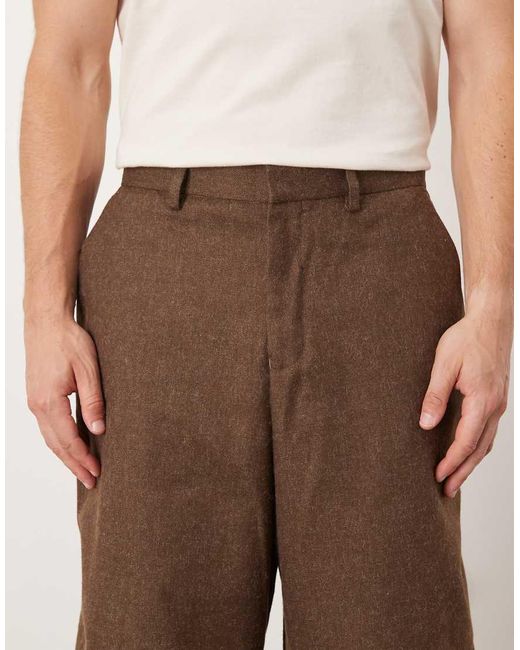 Pantalones De Vestir Marrones De Pernera Barrel Ancha Con Pinzas Delanteras De Tejido Cepillado De ASOS de hombre de color Natural