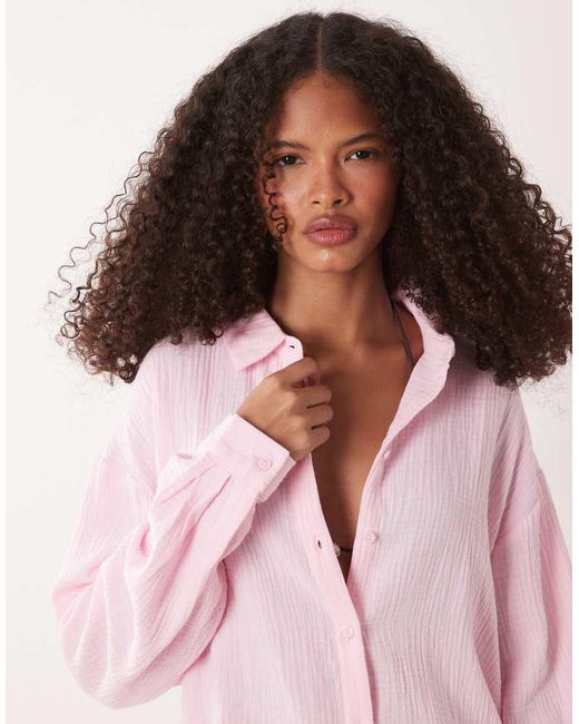 Jdy Pink Loose Fit Cheesecloth Co-ord Shirt