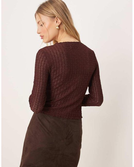 Aware Brown Textured Jersey Long Sleeve T-shirt With Lettuce Edging
