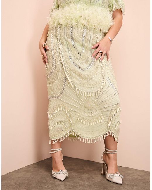 Falda midi con diseño adornado y detalles colgantes ASOS de color Natural