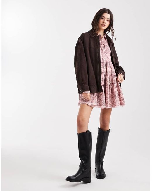 Miss Selfridge Pink Tiered Paisley Poplin Smock Dress