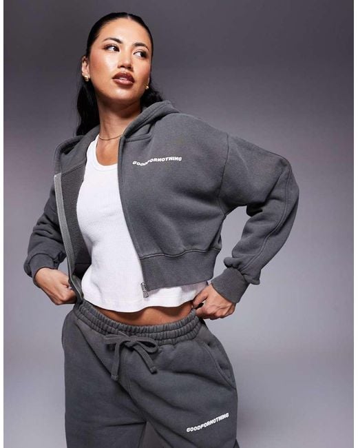Good For Nothing Gray Cropped Zip Through Hoodie