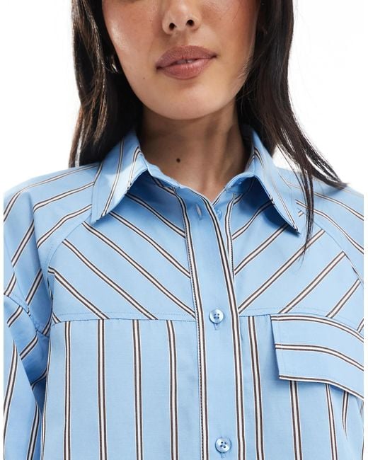 ASOS Blue Boxy Cropped Shirt With Pocket