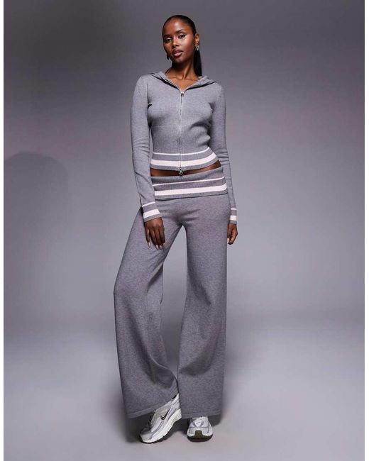 Edikted Gray Kaliya Co-ord Stripey Knit Zip Up Hoodie