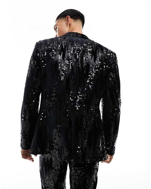 ASOS Black Slim Scattered Sequin Suit Jacket for men