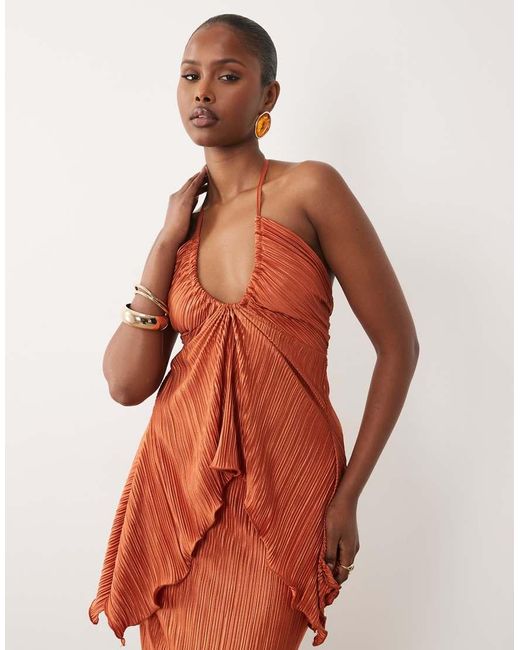 ASOS Red Plisse Floaty Bandeau Halter Top