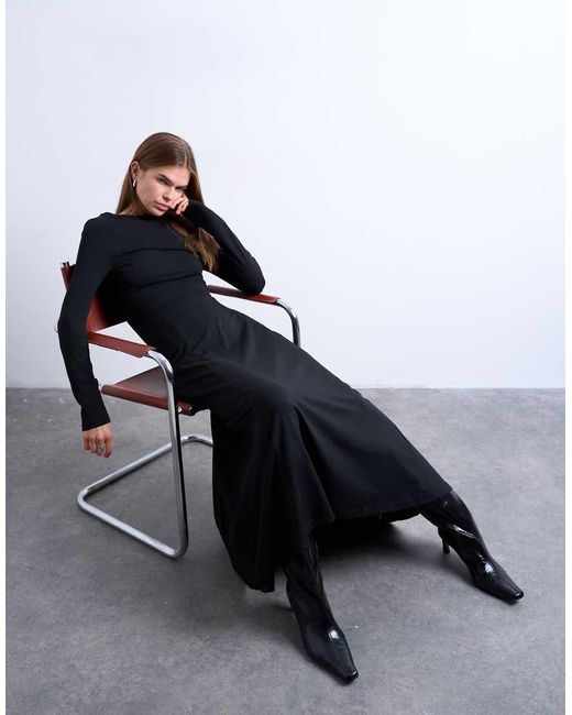 Vestito Lungo A Maniche Lunghe Con Schiena Scoperta di TOPSHOP in Black