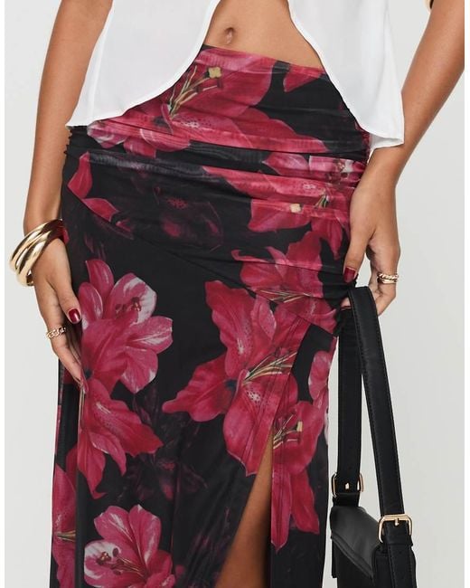 Princess Polly Multicolor Cooperi Mesh Thigh Split Ruched Side Maxi Skirt