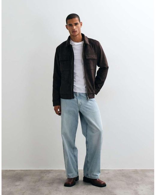 Threadbare Black Faux Suede Collared Jacket for men