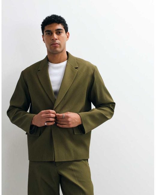 ASOS Green Ribbed Texture Boxy Suit Jacket for men