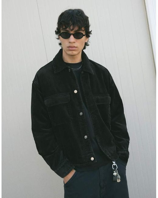 Bershka Gray Boxy Fit Corduroy Jacket for men