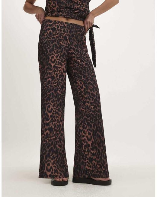 River Island White Leopard Textured Wide Leg Trousers