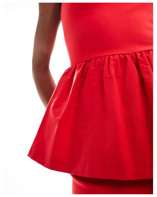 Vesper Red Sweetheart Neckline Peplum Midi Dress