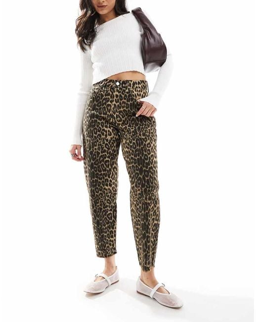 Threadbare Brown Leopard Print Barrel Jeans