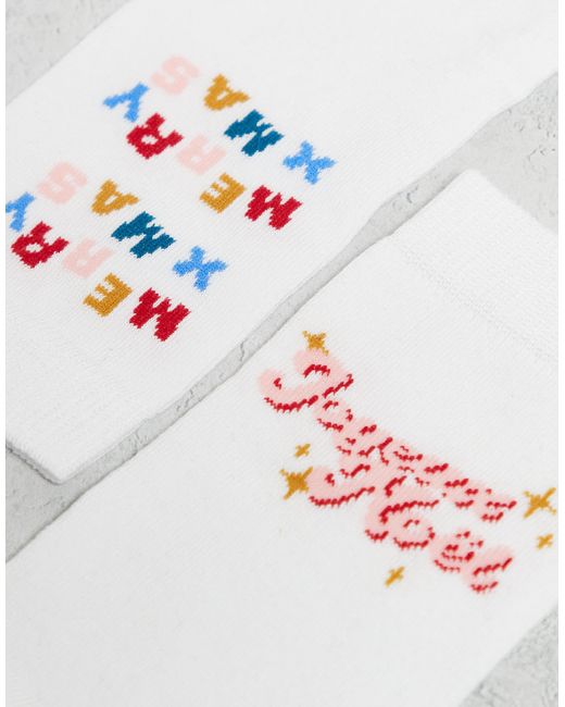 ASOS Blue Christmas 3 Pack Socks With Feliz Navidad Graphic for men