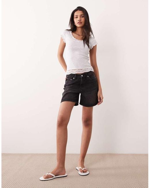 Miss Selfridge White Scoop Neck Fitted Rib Top With Lace Trim
